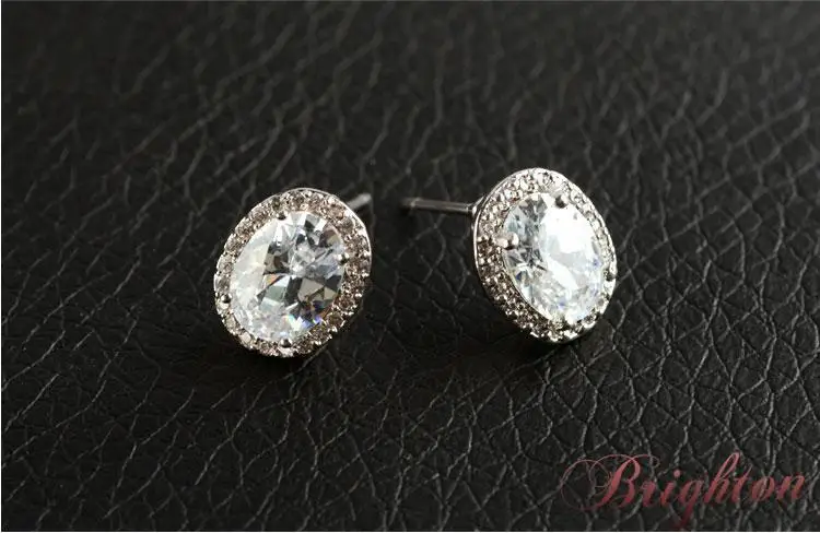Brand jewelry silver plated AAA zircon high quality crystal stud earrings for exquisite women bricons|stud crystal|earring designs womenstud diy |