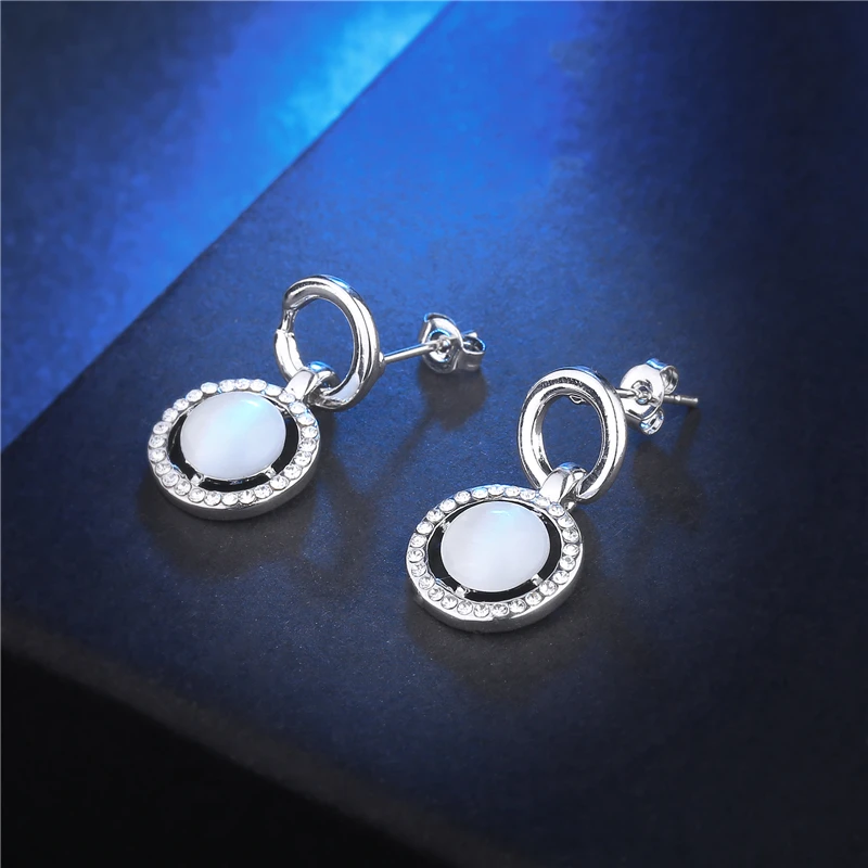 New Sets Fashion Wedding Jewelry Set For Women White Gold Color Opal Bracelet And Earring Best Gift7 |