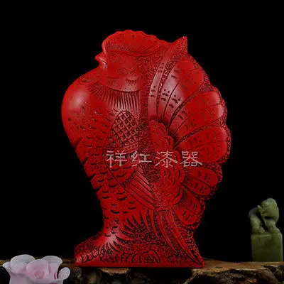 Elaborate Chinese Traditional Technology Red Lacquerware rooster auspicious statue