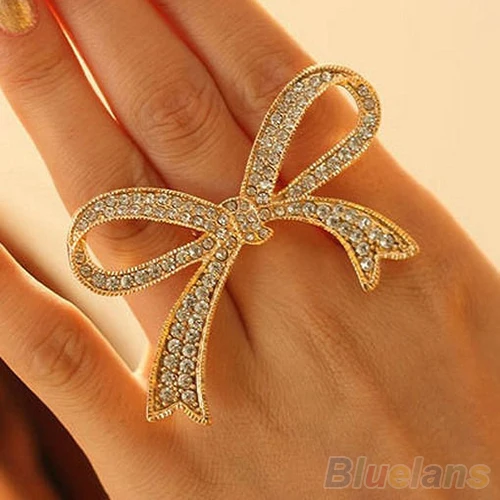 Hot Adjustable Fashion Gold-color Crystal Rhinestone Bowknot Ring Nice Gift Style 7FNE BDFN | Украшения и аксессуары
