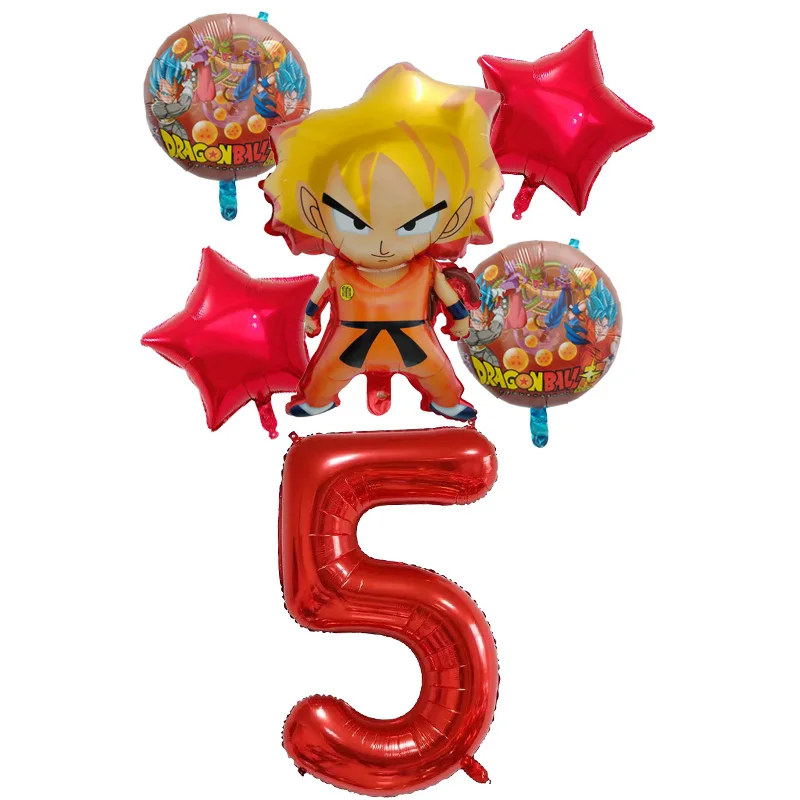 5 years old 6 шт./компл. с мультяшными принтами, 7 Dragon Ball Z Сон Гоку wu Конг Фольга хрустальный шар надувной 30 дюймов шара с цифрой Happy День рождения украшения мальчик детские игрушки - Цвет: 5 years old