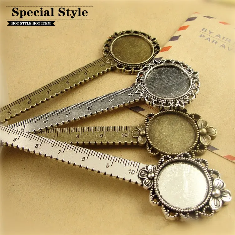 20mm Inner Size vintage bookmark style Cabochon Base Setting Antique bronze & Silver Blank Cameo Charms DIY Pendants 10pcs 7683A
