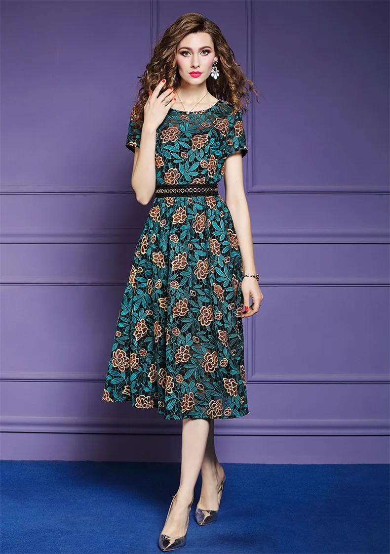 TESSCARA Women Summer Elegant Lace Dress Female Office Party Robe Femme Floral Designer High Quality Fashion A-Line Vestidos