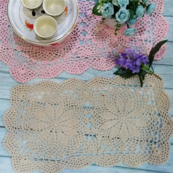 

Pastoral Cotton Lace Rectangular Placemat Table Cloth Cup Mat Pad Handmade Lace Doily Crochet Wine Drink Coaster Set For Kitchen