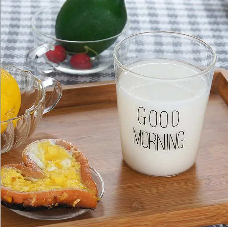 Good Morning черно белая прозрачная креативная стеклянная чашка для кофе чая напитков