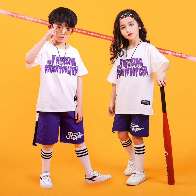 

Girls Boys Jazz Performance Show Ballroom Dancing Costumes for Kids Hip Hop Dance Clothes T Shirt Tops Jogger Pants Stage Wear