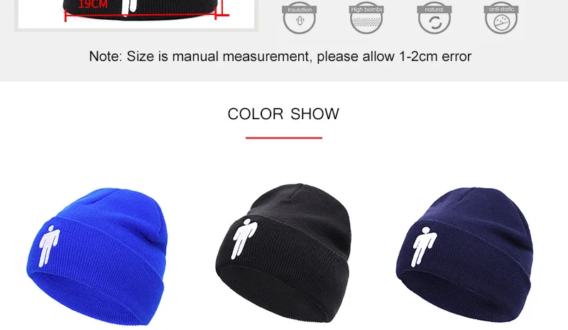 Billie Eilish вышивка Beanie Женская и мужская вязаная зимняя шапка однотонная хип-хоп мягкая шапка черепки теплая кость Unise Новая мода