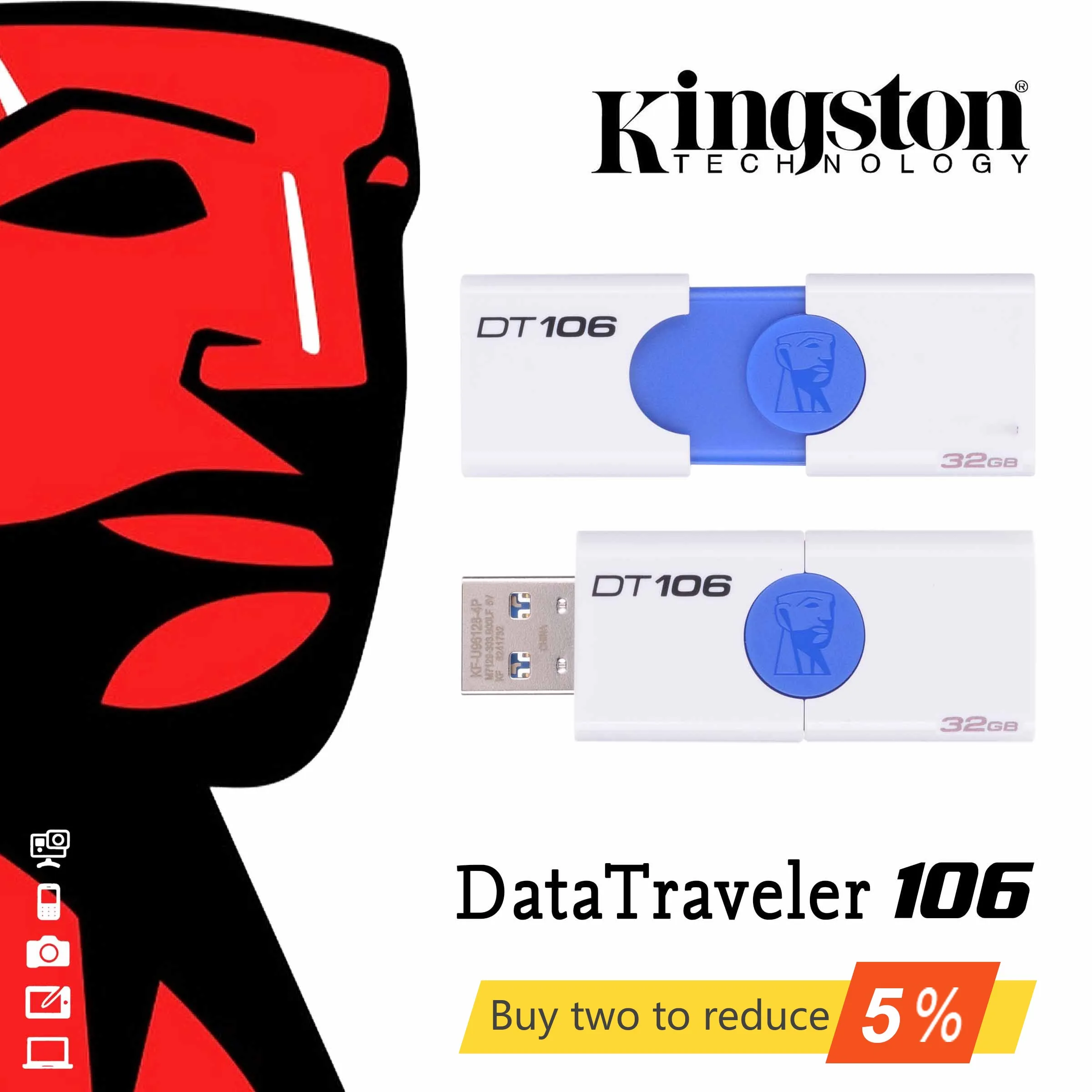 USB флеш накопитель DataTraveler 106 DT106 оригинальный 3 0 Kingston 16 ГБ 32 64 Гб 128 u диск флешка ГБ|u