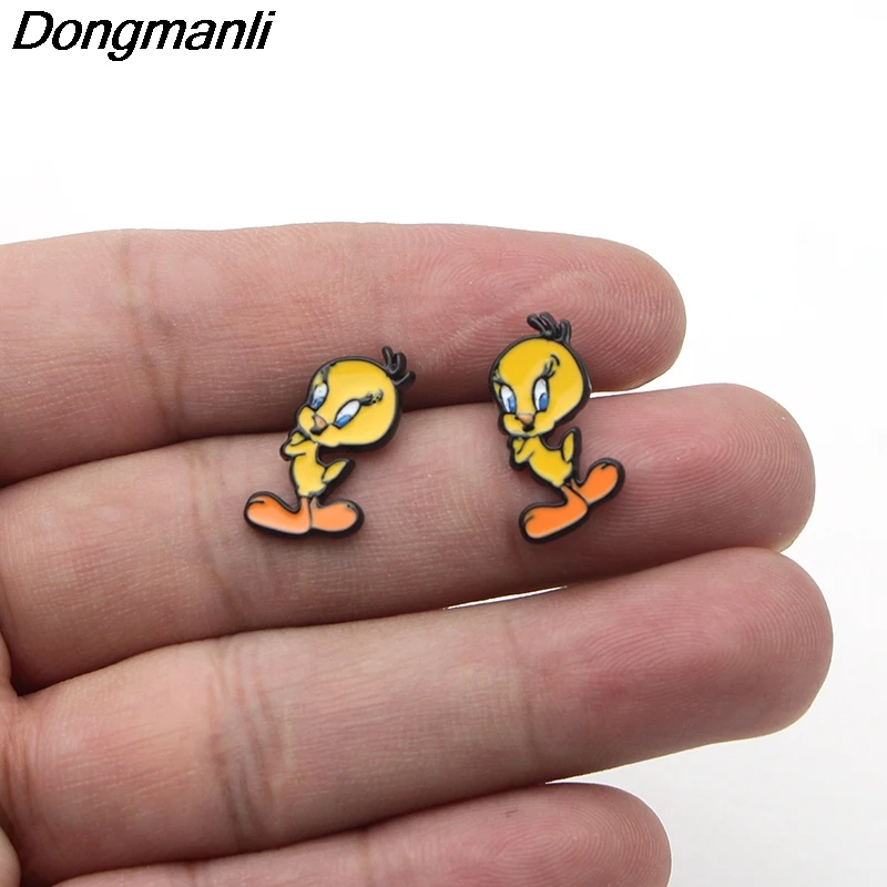 P2658 Dongmanli мультфильм анимация Твити птицы из нержавеющей стали пирсинг для уха гвоздики детские серьги эмалированные Серьги Подарки для девочек
