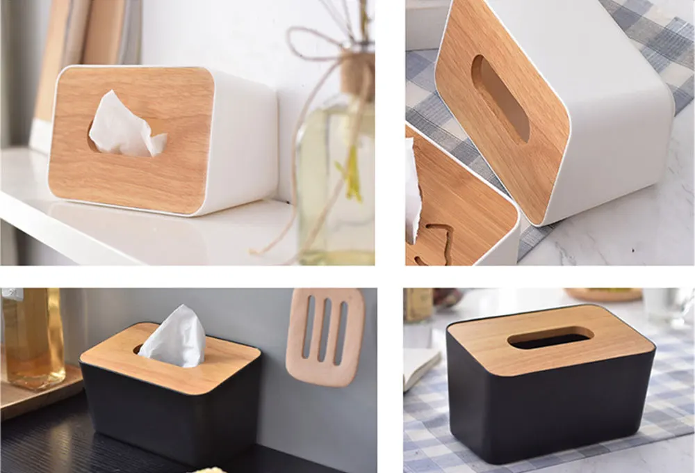Creative Tissue Box Holder Nordic Style Wood Cover Removable Tissue Case Paper Dispenser Home Office Kitchen Napkin Organizer