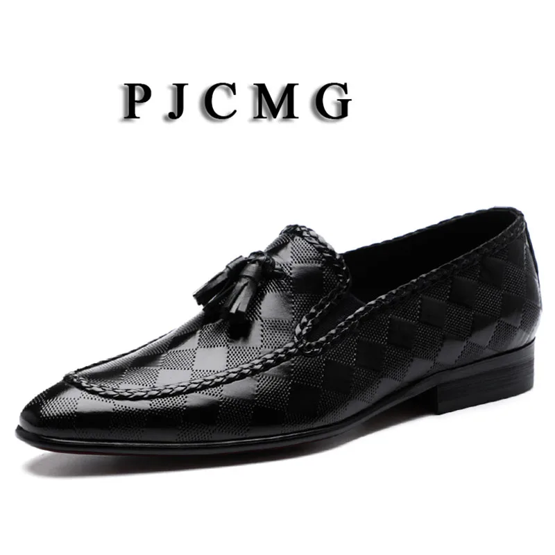 PJCMG весна/осень черные/коричневые мокасины из натуральной рельефной кожи дышащие