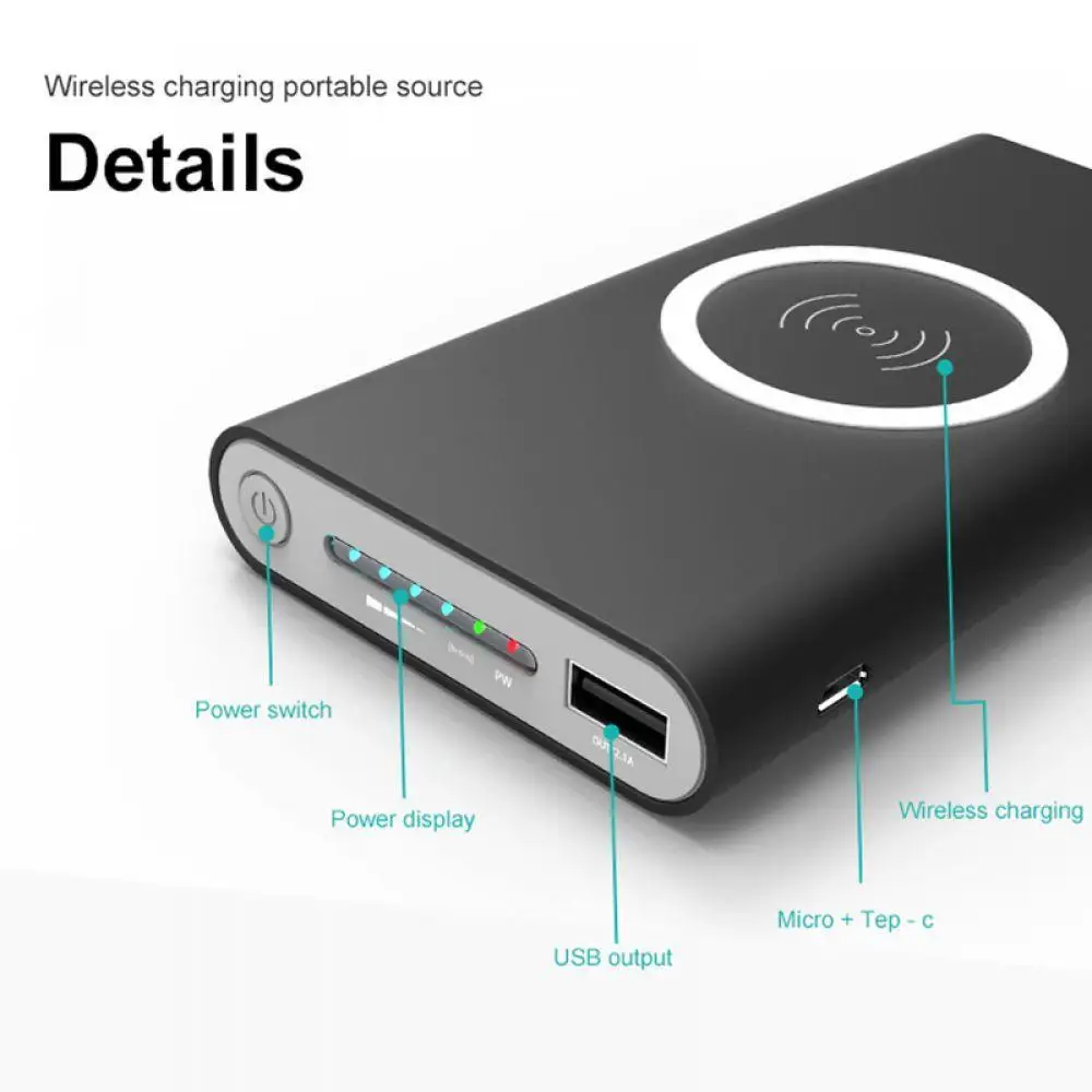 20000mah QI Wireless 2USB Ports Charger 5W Pad Power Bank Built-in Quick charge Charging Universal for iPhone X 8plus | Мобильные