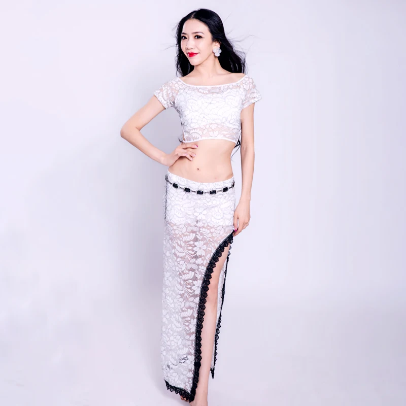 Костюм для танцев Bellydance DNV10776 Женский белый кружевной топ с коротким рукавом и