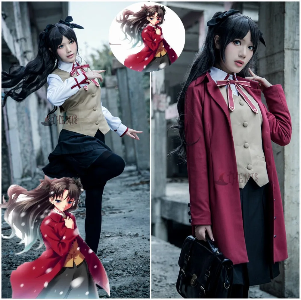 Athemis 2015 Судьба Ночь Тосака Рин Косплэй костюм Fate Zero рубашка юбка пальто Шпилька 7