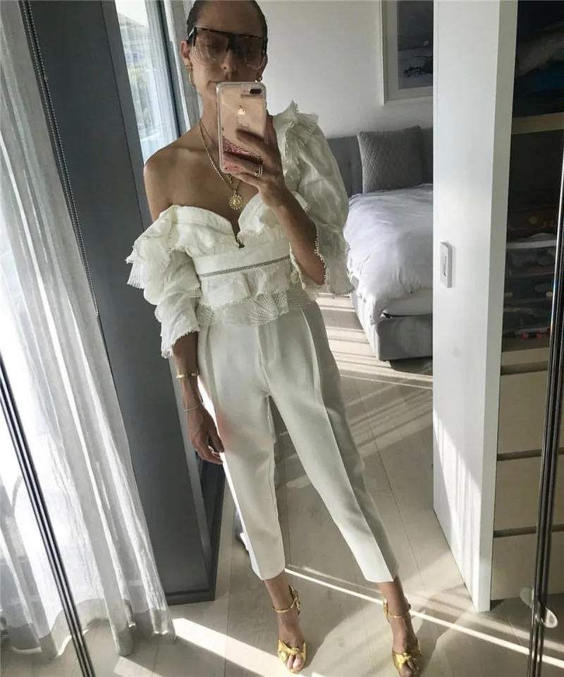 Европейский сексуальный v-образный вырез с открытой спиной пышными рукавами