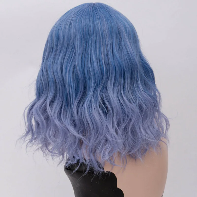light blue MSI Wigs два тона Короткие Косплей парики для женщин розовый белый волнистые Ombre парик с челкой Фиолетовый Омбре натуральные синтетические волосы парики - Цвет: light blue