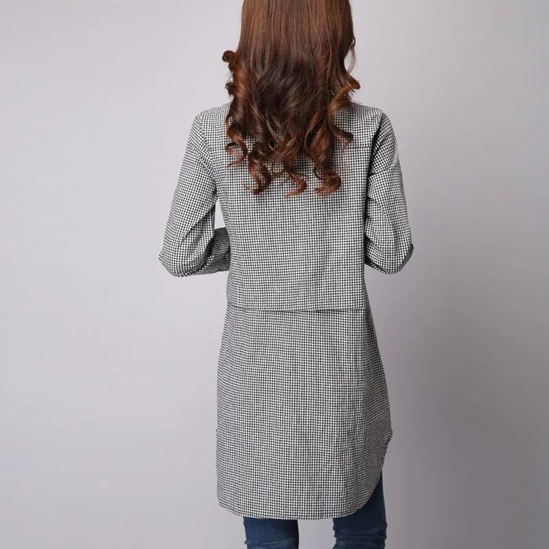 Женские длинные рубашки 2017 Осенняя клетчатая рубашка с длинным рукавом Женская