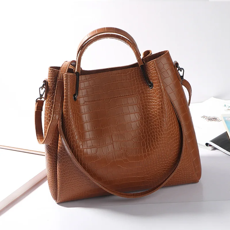 2 шт. женская сумка мессенджер из ПУ кожи с текстурой под крокодила|composite bag|bucket