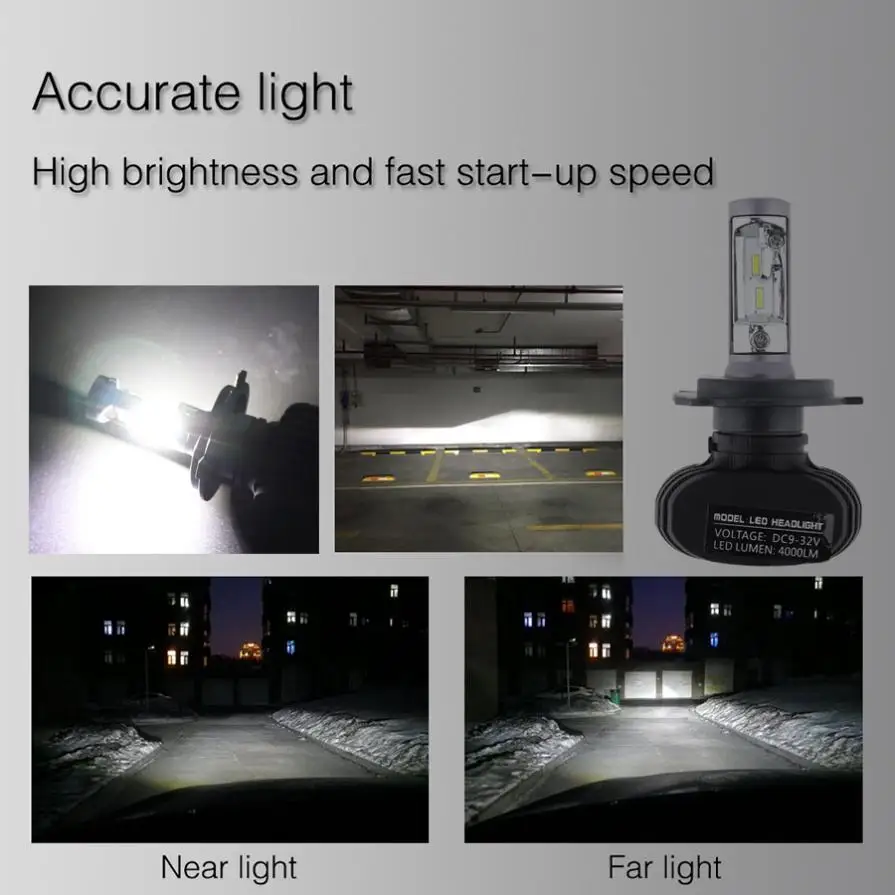 

2 Pcs H4 S1 50W 8000LM 6000K CSP LED Car Headlight Kit Automobile Fog Lamp High/ Low Light Bulbs LED Bulbs Fit for Cars