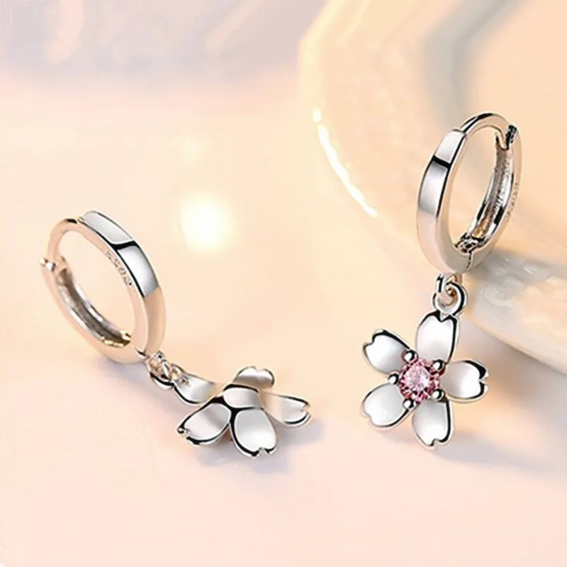 

Five Petals Drop Earring Pink Daisy Flower CZ Crystal Dangle Earrings for Women Fashion Jewelry Gift