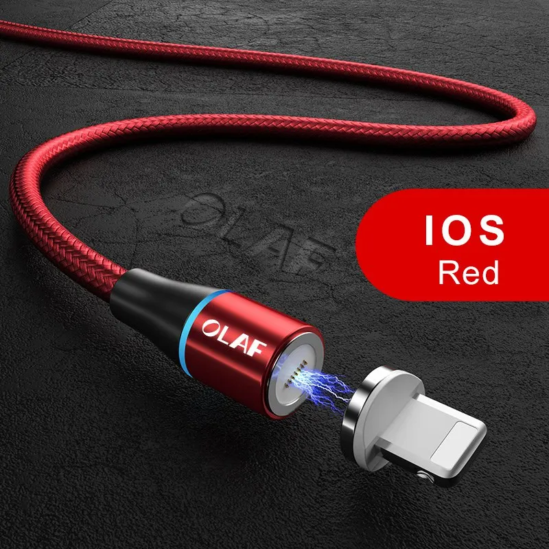 red For ios cable Магнитный кабель OLAF 3A Micro USB для быстрой зарядки и передачи данных для iPhone XS 8 7 Магнитный кабель для зарядки type-C для samsung S10 Xiaomi - Цвет: red For ios cable