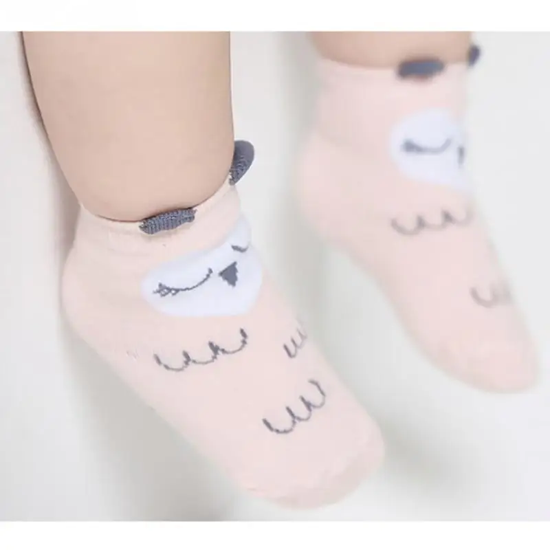 Pink owl Милые носки для малышей весенне-осенние носки для новорожденных хлопковые Асимметричные нескользящие носки для маленьких мальчиков и девочек зимние#320 - Цвет: Pink owl