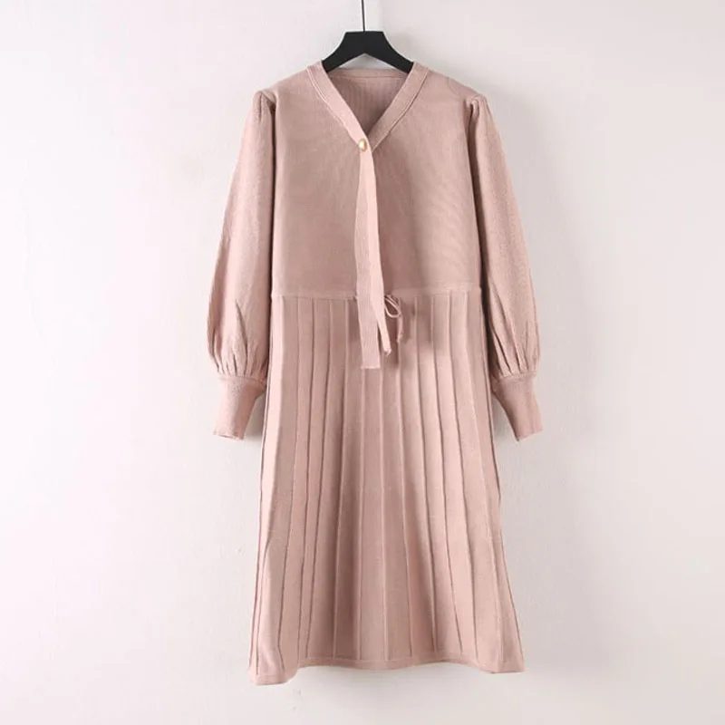 HF18211 Pink HSA зимнее модное женское платье, вязанный плиссированный свитер, платья, длина до колена, Осенние вечерние длинные пуловеры и джемперы, зимняя одежда - Цвет: HF18211 Pink
