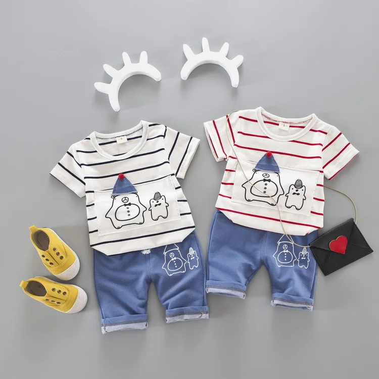 2PCS Toddler Infant Newborn Twins Baby Boy Girls Casual T shirt Strip Pants Outfits Pajamas Suit | Детская одежда и обувь
