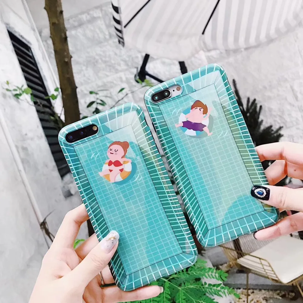 ZMASI Кофр для пары телефонов Swimming Pool Cover для iPhone X 7 8 Coque Soft Protect 6 6s Plus Back Capa on