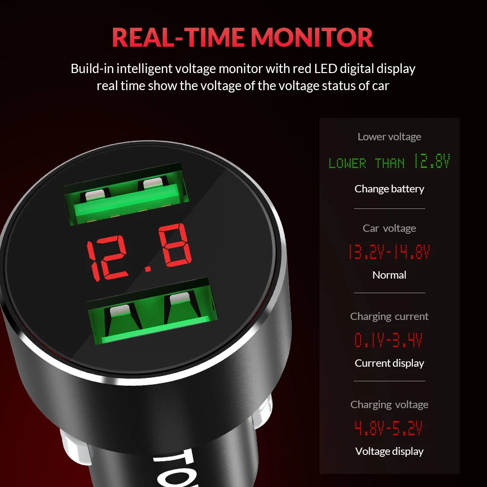 Автомобильное зарядное устройство TOPK G209 с двумя USB-портами 3 1 А 5 В | Мобильные