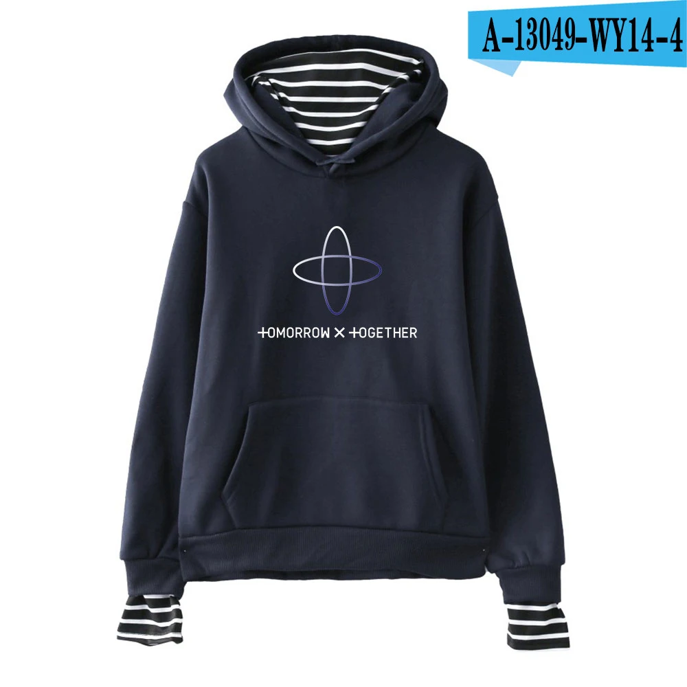 navy blue LUCKYFRIDAYF TXT толстовка с капюшоном из двух частей, толстовка с капюшоном Tomorrow X Together, модная повседневная толстовка с капюшоном - Цвет: navy blue
