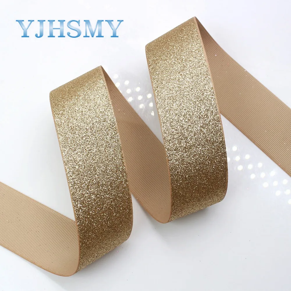 YJHSMY G 181027 1442 10 ярдов 38 мм сплошной цвет флэш порошок печатных grosgrain ленты свадебные