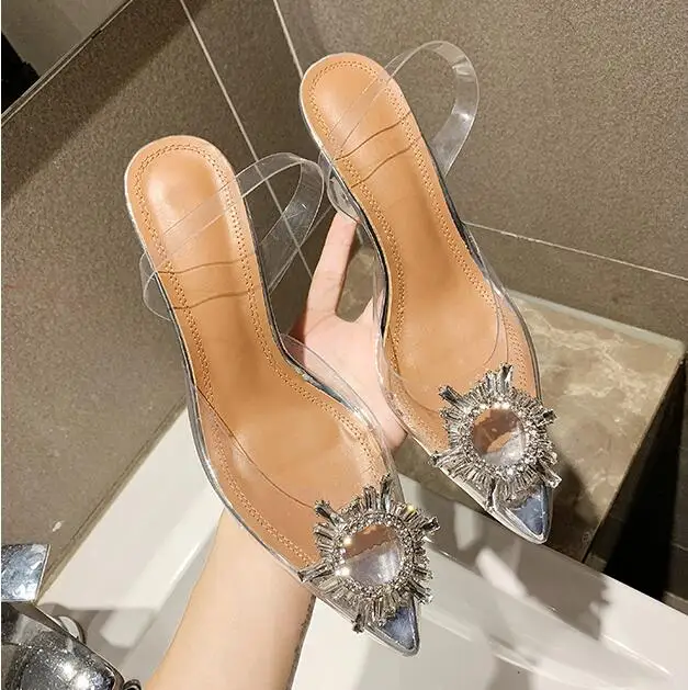 Transparent Sandals Platform Pointed Toe Crystal High Heels Clear Sandalias Women Summer Shoes Heels/6.5cm