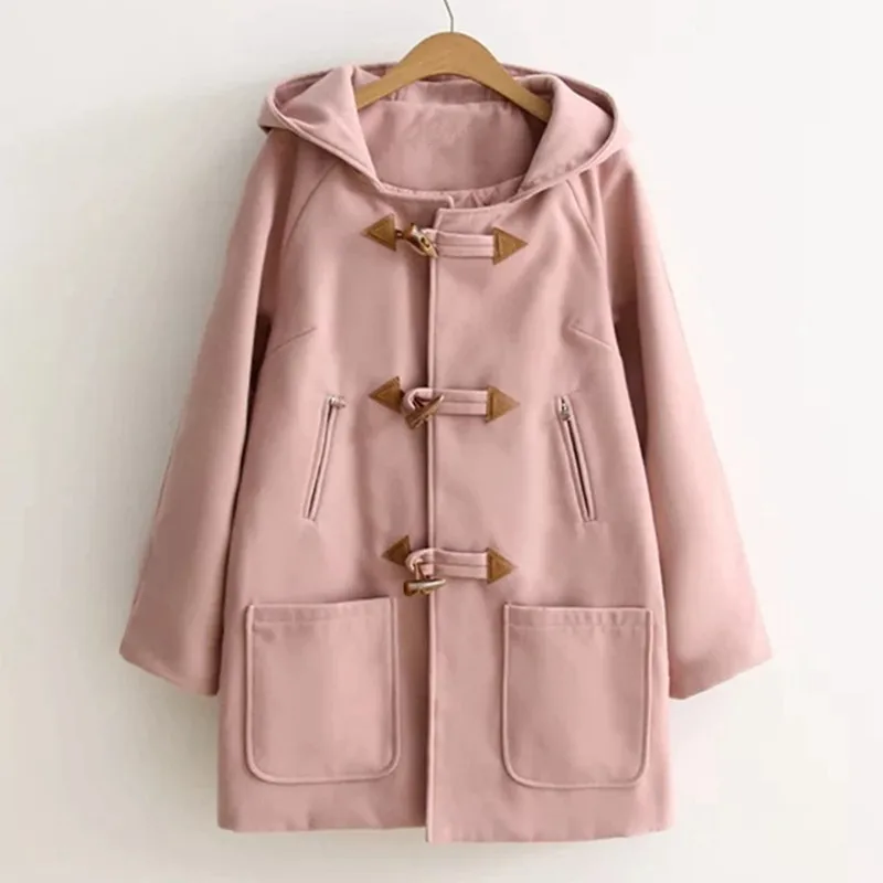 pink AKSLXDMMD Женское шерстяное пальто зимний рогатый пиджак с капюшоном повседневные толстые хлопковые шерстяные пальто студенческие Abrigos Mujer LH1188 - Цвет: pink