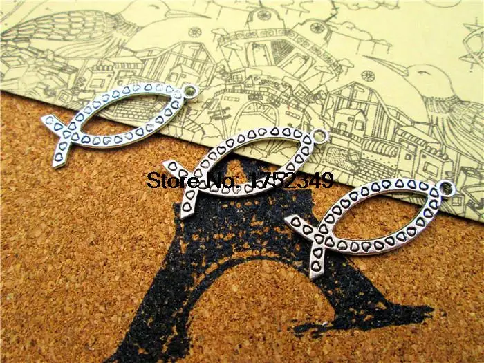 Подвески Cistian в виде рыбы, 30 шт., подвески в античном стиле, тибетский серебряный тон, рыбки, подвески с изображением Иисуса, 29 х11 мм