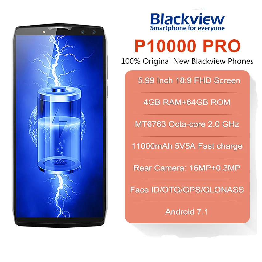 Blackview P10000 Pro смартфон 16MP 4 камеры 11000 мАч Android 7 1 TK6763 Восьмиядерный 4G 5 99 &quotFHD + B 6 Face ID