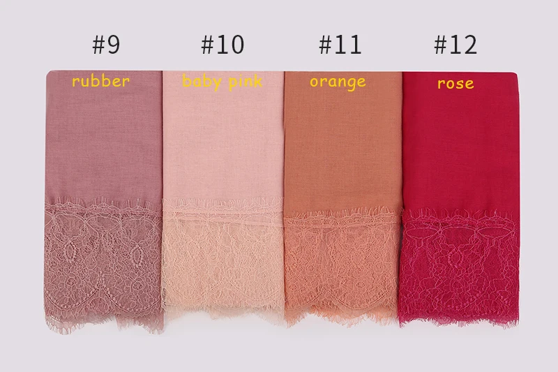 

20 pc Lace edge scarf Blue hijabs Scarves oversize muffler shawl Women Plain solid soft viscose Head Scarf