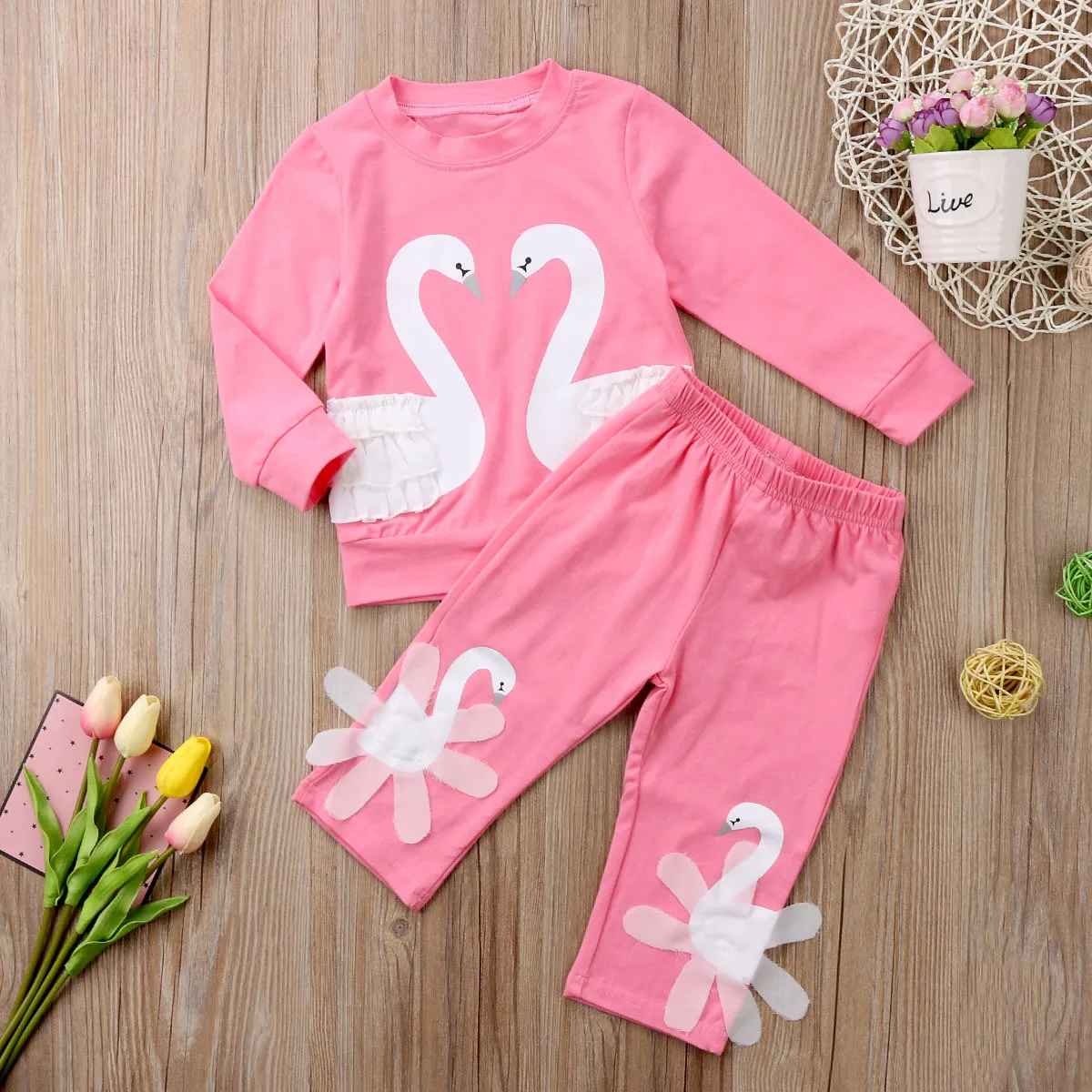 Emmababy 3D Лебедь детская одежда для маленьких девочек Топы футболка леггинсы брюки