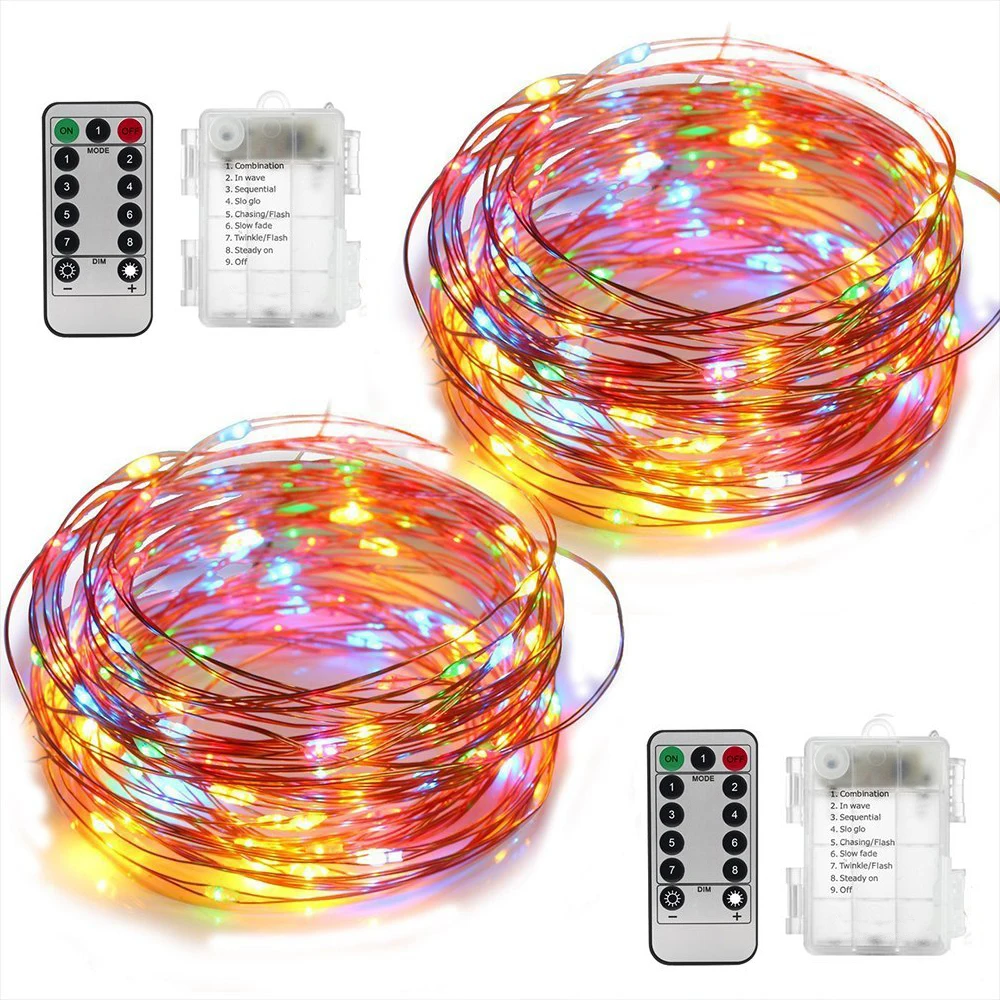 Christmas String Lights 5M 10M Warm White/RGB Waterproof Battery Powered 8 Mode Timed Dimmable Garland Decorate Light String