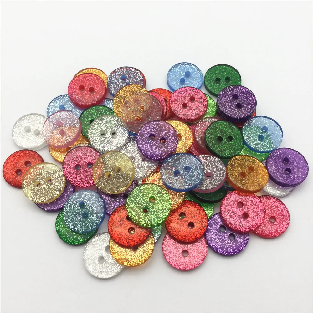 

500pcs 15mm Glitter Buttons Resin Round Sparkle Sewing 2 Holes Button Embellishments Scrapbooking Cardmaking Mixed Color