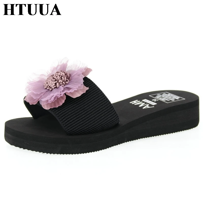 HTUUA/2019 г. летние шлепанцы ручной работы с цветами женские на плоской подошве 3 см