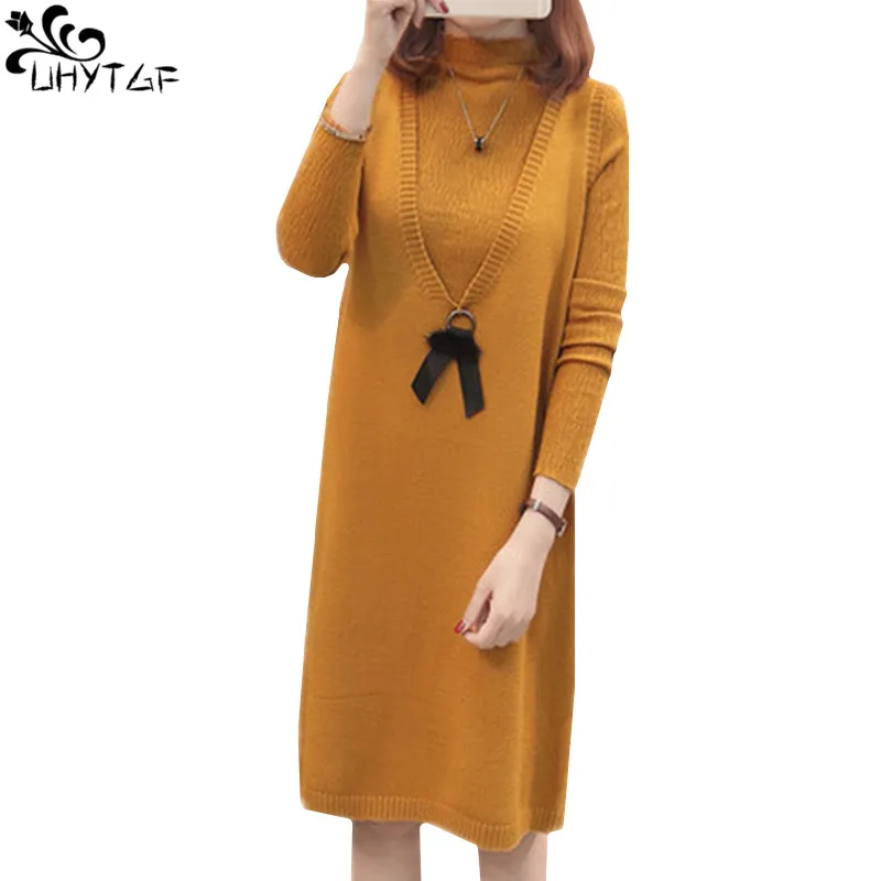 

UHYTGF Korean Sweater Two Piece set Top and Vest Dress 2020 Pullover Elegant Women Warm Knitted Autumn Winter Sweaters Skirt 391