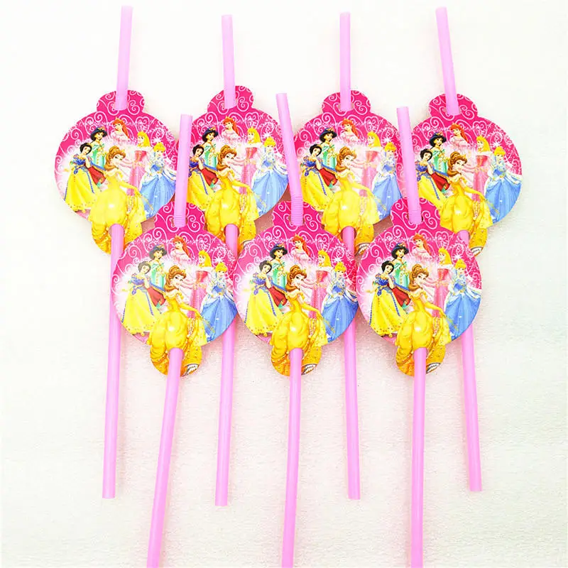 Straw-10Pcs Дисней Принцесса Тема Мультфильм партия набор воздушные шары посуда тарелка салфетки баннер день рождения коробка конфет детский душ вечерние украшения - Цвет: Straw-10Pcs