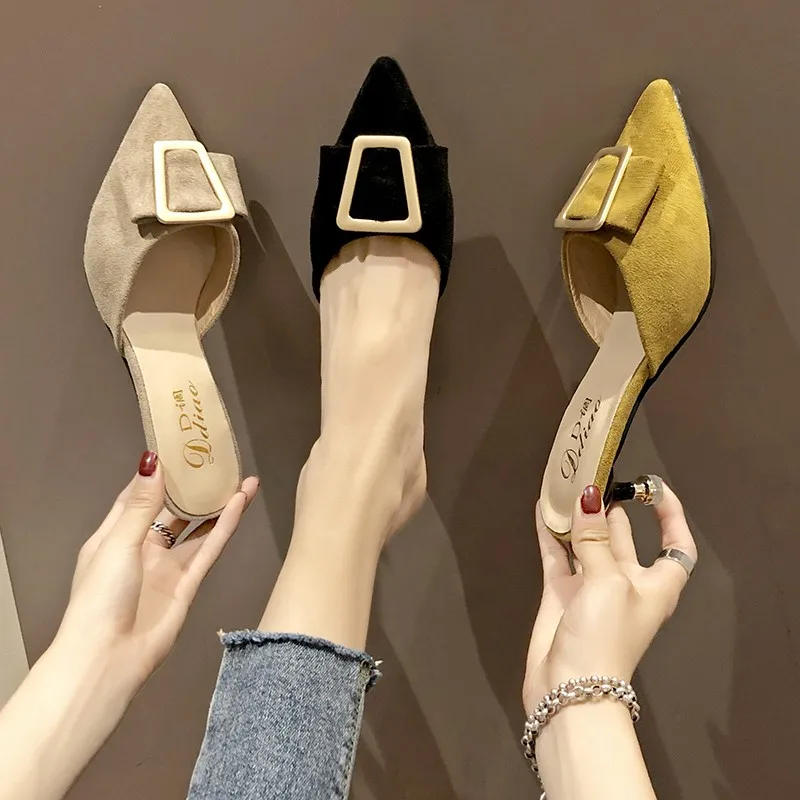 Candy Color Pumps Pointed Toe Mule Slides Thin Heel Casual Sandals Outdoor All-Match Ladies lazy Shoes size 35-40 | Обувь