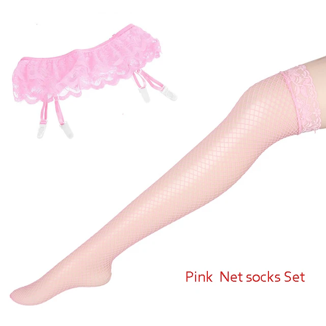 Pink Net socks Set 1 комплект, женские модные сексуальные кружевные чулки с мягким верхом+ Пояс для чулок L04 Z44 - Цвет: Pink Net socks Set