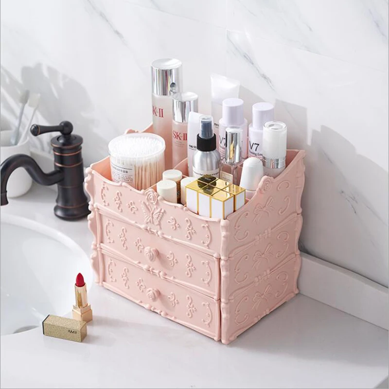 2019 new plastic cosmetics storage box drawer dressing table finishing separated multi-layer skin care products |