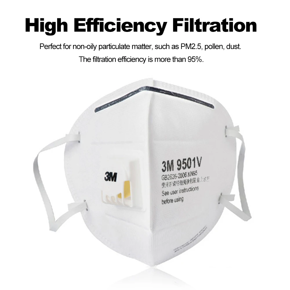 3M 9501v респиратор для твердых частиц KN95 маски с дыхательным клапаном Aganist PM2.5 пыльца пыли 3 шт
