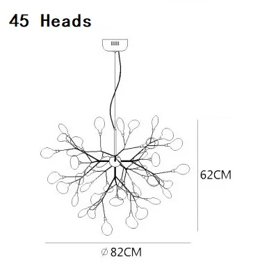 45heads Современный золотой черный Светлячок, подвесные светильники, длинное дерево, подвесной светильник, стеклянные листья, подвесной светильник, подвесные лампы, Подвесная лампа, Прямая поставка - Цвет корпуса: 45heads