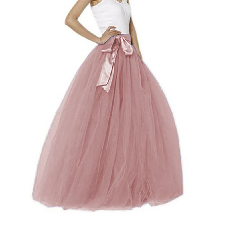 Женская длинная фатиновая юбка с бантом 6 слоев 1 подкладкой|layered tulle|female skirtsskirt maxi |