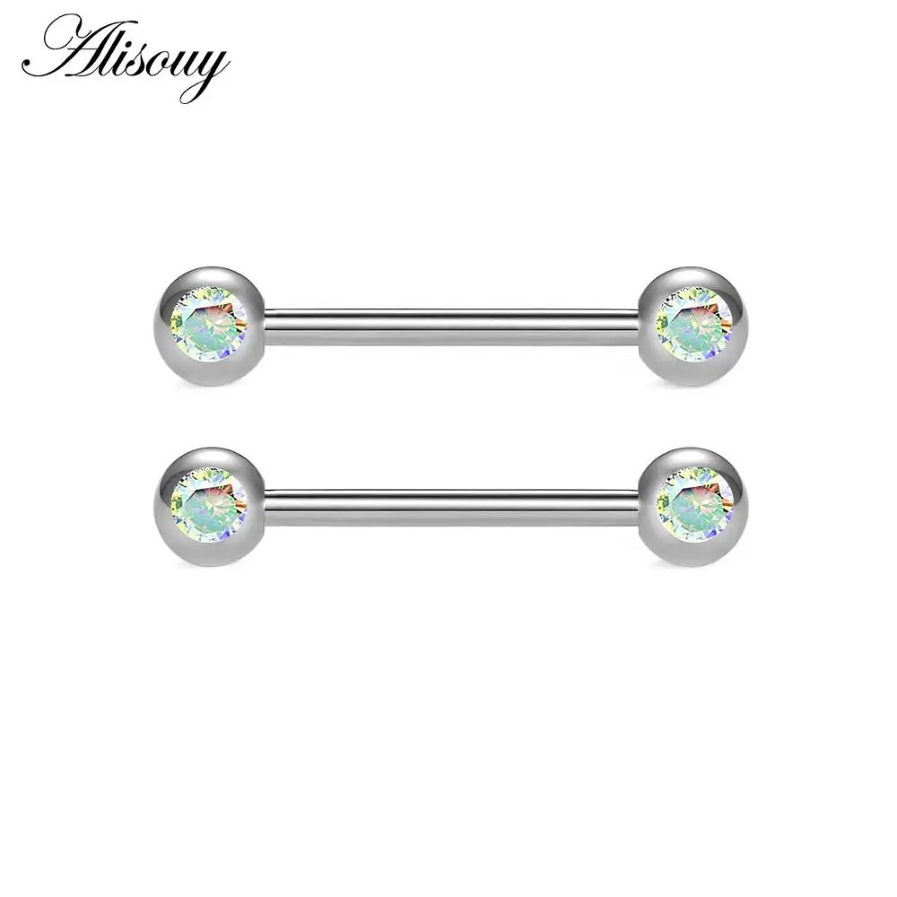 AB Colorful Alisouy 1 шт. внутренняя резьба из нержавеющей стали штанга для языка пирсинг сосков язык прямые Серьги-штанги кольца ювелирные изделия для тела - Окраска металла: AB Colorful